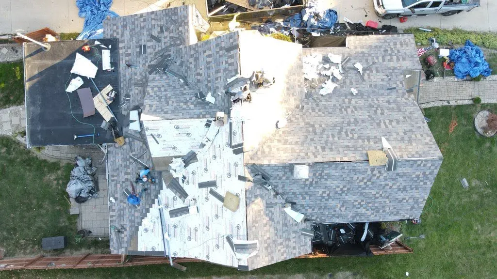 Roofing crew at work in Logan County, Ohio
